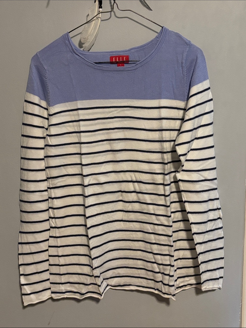 Elle Lavender Yoke Striped Long Sleeve Top - White & Navy